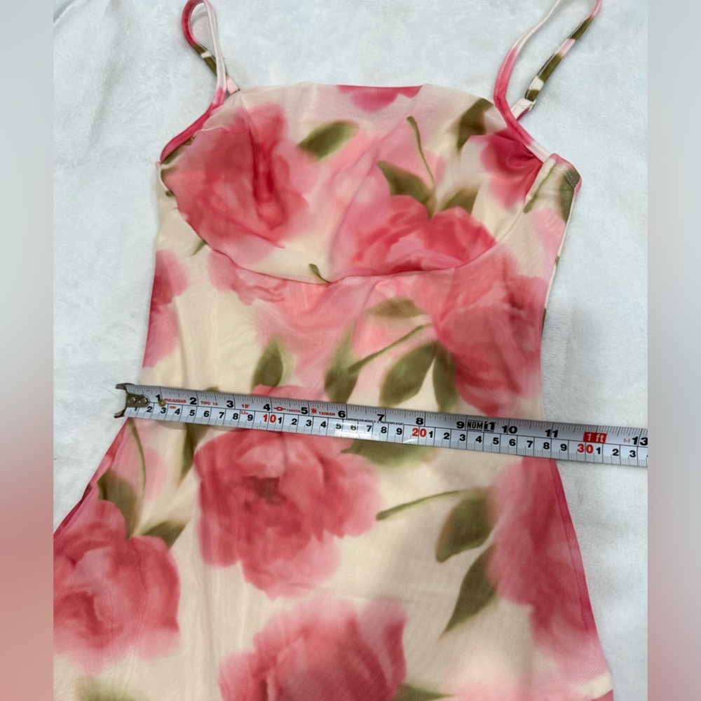 Pink Floral Midi Dress Coquette Whimsical Fairycore Barbiecore XS/S - Picture 9 of 11